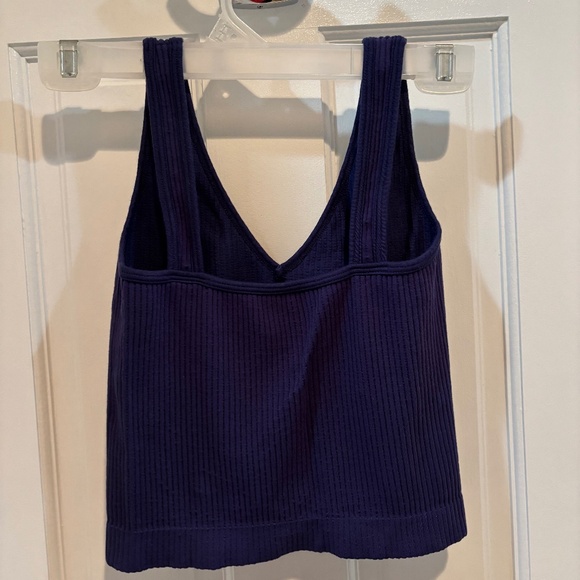 V Neck Ribbed Tank Top Navy - Picture 1 of 2